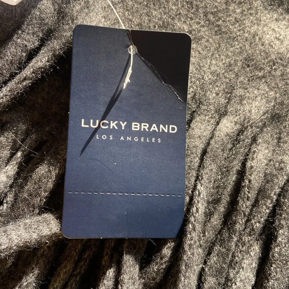 Lucky Brand Charcoal Fringe Scarf NWT